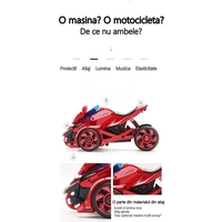 Jucarie pentru copii, masina cu extensie de motocicleta, 2 in 1, rosie