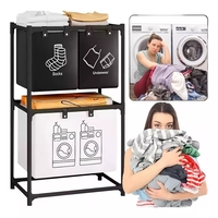 Cos de Rufe, Flippy, cu 2 Etaje, Flippy, 3 Cosuri, Cadru de Otel Inoxidabil, 97x28x57 cm, Negru