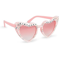 Ochelari Decorativi, Flippy, Model Birthday Queen, cu Perle si Pietre, pentru Aniversari, din PC, 15.3 x 5.7 x 14.5 cm, Roz