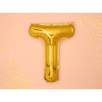 Balon Folie Metalizata Litera T, Flippy, 40 cm, Umflati cu Heliu sau Aer, Ambalaj Individual, Pai inclus, Auriu