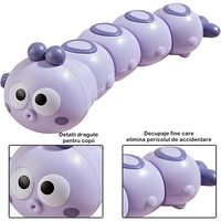 Jucarie mecanica pentru copii Flippy, omida haioasa, cu cheita, distractiva, se taraste, se misca, 15 x 4 cm, mov