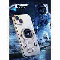Husa de Protectie TPU 2in1, Flippy, pentru Apple iPhone 14, Astronaut cu Suport, Antisoc, Rezistenta la Impact, Protectie Camera, Albastru