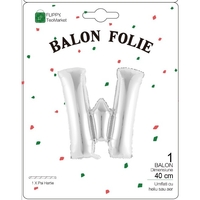 Balon Folie Metalizata Litera W, Flippy, 40 cm, Umflati cu Heliu sau Aer, Ambalaj Individual, Pai inclus, Argintiu