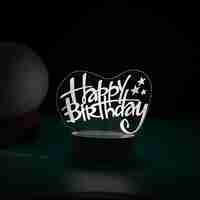 Lampa LED decorativa, Flippy, 3D, Happy Birthday, cu USB si baterii, 20 cm inaltime, din material acril, lumina multicolora si telecomanda inclusa, alb