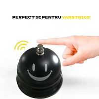 Clopotel Metalic Multifunctional, Flippy, Negru cu Imprimeu Smiley Face, 7.5x7.5x6.5 cm, Receptie, Restaurant, Cafenele
