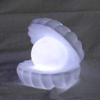 Lampa de Veghe, Flippy, Model Scoica cu Perla, Lumina Alb Rece, 10 x 8.5 cm, Led, Baterii Incluse 3 x LR44, Alb