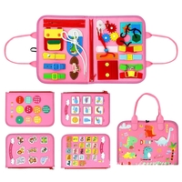 Carte Senzoriala Educativa Montessori 7in1, Flippy, 26 de Activitati, Dezvoltare Abilitati Motorii, 4 Pagini, Model Dinozauri, 28x22x7 cm, Roz