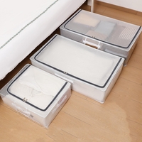 Cutie de Depozitare, Flippy, pentru Haine, Incaltaminte, din Plasa PVC Impermeabila si Manere Laterale, Pliabila, Fermoar Bidirectional, 80 x 47 x 24 cm, Transparenta