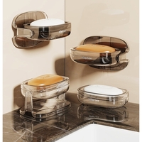 Savoniera cu Suport 2 in 1, Flippy, Pentru Perete sau Blat, PET, Scurgere Optima, GriTransparent