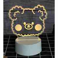 Lampa LED decorativa, Flippy, 3D, Ursulet, din material acril si lumina multicolora, alb