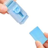 Radiera Retractabila, Flippy, Model Ursulet, Reglare Push-Pull, Radiera de tip Push, Doua Radiere de Rezerva in set din Cauciuc, Albastru deschis