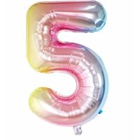 Balon din Folie Metalizata Flippy, Figurina Cifra, Tema Aniversare 40 cm, Ambalaj Individual, Pai inclus, Umflare cu Aer sau Heliu, Multicolor, Cifra 5