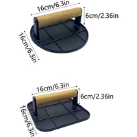 Presa Manuala pentru Carne, Flippy, din Aliaj de Aluminiu, Maner din Lemn, Presa pentru Burgeri, Usor de Curatat si Folosit, Rotunda, 16x16x6 cm, Neagra