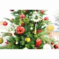 Set brad artificial de Craciun si elemente decorative, decorat cu conuri pin rosii, inaltime 210 cm, diametru 137 cm, 1172 ramuri, Flippy, verde, suport metalic inclus