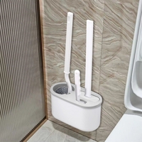 Set 3 Perii pentru Toaleta, Flippy, din Silicon, Perie Zimtata, Cap Flexibil, Suport Adeziv pentru Montarea pe Perete, 39 x 19 x 9.8 cm, Gri/Alb