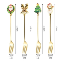 Set 4 Furculite, Flippy, Tema Craciun, Model Carry The Merry, 4 Modele, din Otel Inoxidabil, 19.5 x 16 x 2 cm, Multicolor