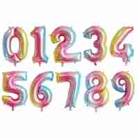 Balon din Folie Metalizata Flippy, Figurina Cifra, Tema Aniversare 40 cm, Ambalaj Individual, Pai inclus, Umflare cu Aer sau Heliu, Multicolor, Cifra 7