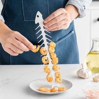 Forma pentru Frigarui, Flippy, Model Oase de Peste, din Otel Inoxidabil, Instrument pentru Gratar, BBQ, cu Deschizator de Sticle, 30x6 cm, Argintie