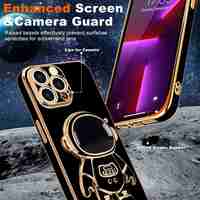 Husa de Protectie TPU 2in1, Flippy, pentru Apple iPhone 15 Pro, Astronaut cu Suport, Antisoc, Rezistenta la Impact, Protectie Camera, Negru