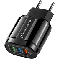 Incarcator Rapid QC3.0, Flippy, 3 Porturi USB, 2.1A, 18W, din ABS, Protectie Supraincalzire, Gama Macarons, Negru