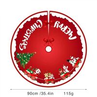 Covoras pentru Bradul de Craciun, Flippy, din Tesatura Pufoasa, cu Fundite de Prindere, Model Sania lui Mos Craciun, Rosu, Diametru 90 cm