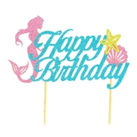 Set Toppere pentru Tort si Prajituri, Flippy, Tematica Sirena, Model Mare Scris Happy Birthday 16.5x8.2 cm, 6 Toppere Mici Model Marin 5x5 cm, Multicolor