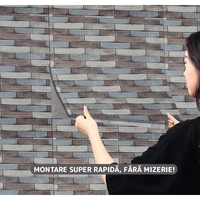 Set 10 Placi Tapet 3D, Flippy, 70 x 77 cm, Grosime 3 mm, din Polietilena, Model Caramida, Suprafata acoperita 5.3 mp, Piatra Colorata