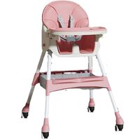 Scaun de masa pentru bebelusi si copii Flippy, cu roti, telescopic, pliabil, masuta reglabila, suport picioare, scaun invelis piele artificiala, centura siguranta, spatiu depozitare, 97 x 73 x 65 cm, roz
