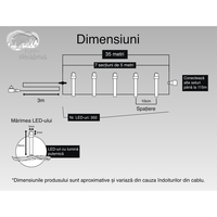 Instalatie Craciun, 35 m, 350 Led-uri ,Liniara, Albastru, 8 jocuri de lumini, Transformator cu telecomanda, Interconectabila, Prelungitor 3 m inclus, Fir Verde, Flippy