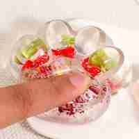 Jucarie Antistres Squishy, Flippy, cu Revenire Lenta, Squeeze Pinch Family, Model Cat Paw, 6.5 x 7 cm, din Tpr, 4-6 Ani, Model 5 Fructe, Transparent