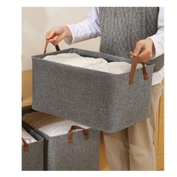 Cutie de Depozitare Tip Cos, Flippy, Material Textil, Pliabila, 47x28x20 cm, 35 l, Cadru Metalic, cu Manere, Maro