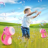 Jucarie Interactiva pentru Baloane de Sapun, Flippy, Sunete si Lumini, Model Dinozaur, cu 8 Orificii, 15 x 8.5 x 18.5, Roz