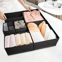 Organizator pentru Sertar, Flippy, 3 Marimi, pentru Lenjerie, Tricouri, Sosete, 6 Piese, Pliabil, Stivuibil, din Tesatura, Negru