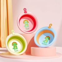Cada Pliabila pentru Baie pentru Copii, Flippy, Cadita pentru Bebelusi, Model Rotund cu Dinozaur, Verde, 30x30x3.7 cm, 4L
