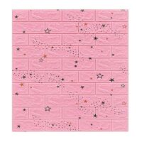 Set 10 Placi Tapet 3D, Flippy, 70 x 77 cm, Grosime 3 mm, din Polietilena, Tip Caramida, Model Stele, Suprafata acoperita 5.3 mp, Roz