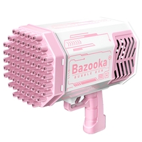 Pistol pentru Baloane de Sapun, Flippy, 69 de Gauri, Lumini Colorate, Tavita, Lichid, Baterie de Li, Cablu de Incarcare, 24cm x 14cm x 24cm, Roz