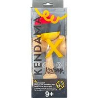 Jucarie Interactiva Kendama Profesionala, Flippy, din Lemn, 18 cm, Joc de Indemanare pentru Copii si Adulti, Multicolor Rosu Negru Galben