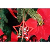 Ornament de brad stea, Flippy, multicolor, lemn, 10.5x9.5 cm