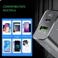 Incarcator Rapid PD QC3.0, Flippy, 2 Porturi, USB + Type C, 20W, Incarcare Rapida, Protectie Supraincalzire, 9.5 x 5.3 x 5.8 cm, Negru