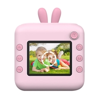 Camera Instantanee pentru Copii, Flippy, cu Functie de Printare, Cablu USB-C, Bluetooth, Compatibil iOS/Android, Imprimare APP, Model Iepure, Snur de Agatat Inclus, Roz