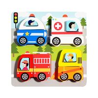 Jucarie Montessori, Flippy, Tip Puzzle 3D, din Lemn, +36 Luni, Model Masini, 18 x 18 x 1.5 cm, Multicolor