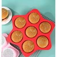 Forme de Silicon pentru Copt, Flippy, 7 Forme Rotiunde, pentru Burgeri si Prajituri, 38.5 x 4 cm, Rosu