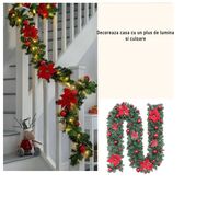 Ghirlanda decorativa Craciun cu Globuri si funde rosii, Flippy, 2,70 m, Verde