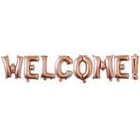 Set Baloane din Folie Metalizata, Flippy, Model WELCOME!, Litere de 40 cm, Baloane Party, Ambalaj Individual, Pai Inclus, Umflare cu Aer sau Heliu, Roz