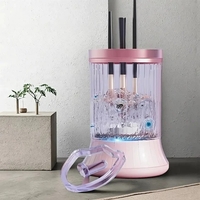 Dispozitiv Portabil de Curatare a Pensulelor de Machiaj, Flippy, pentru Pensule de Diferite Dimensiuni, 5V, 7000RPM, Vibratii Sonice, USB Type C, 9x9x16 cm, Roz