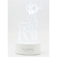Lampa LED decorativa, Flippy, 3D, Cerb, cu telecomanda, doua moduri de alimentare USB si baterii, 20 cm inaltime, din material acril si lumina multicolora, alb