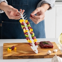 Forma pentru Frigarui, Flippy, Model Oase de Peste, din Otel Inoxidabil, Instrument pentru Gratar, BBQ, cu Deschizator de Sticle, 30x6 cm, Argintie