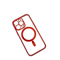 Husa MagSafe pentru Apple iPhone 13 Pro, Protectie camera, Full TPU, Margini colorate Electroplating, Magnetica, Incarcare Wireless, Flippy, Rosu