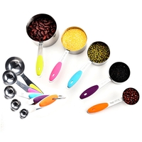 Set 10 Piese de Masurare, Flippy, 5 Linguri Gradate + 5 Cesti Gradate, Otel Inoxidabil + Silicon, 19 x 8 x 9 cm, Multicolor