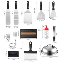 Ustensile pentru Gratar, Flippy, Set din 17 Ustensile pentru Gratar cu Preparare de tip Plita, Ustensile din Otel Inoxidabil cu Manere din Plastic PP, cu Geanta, Negru